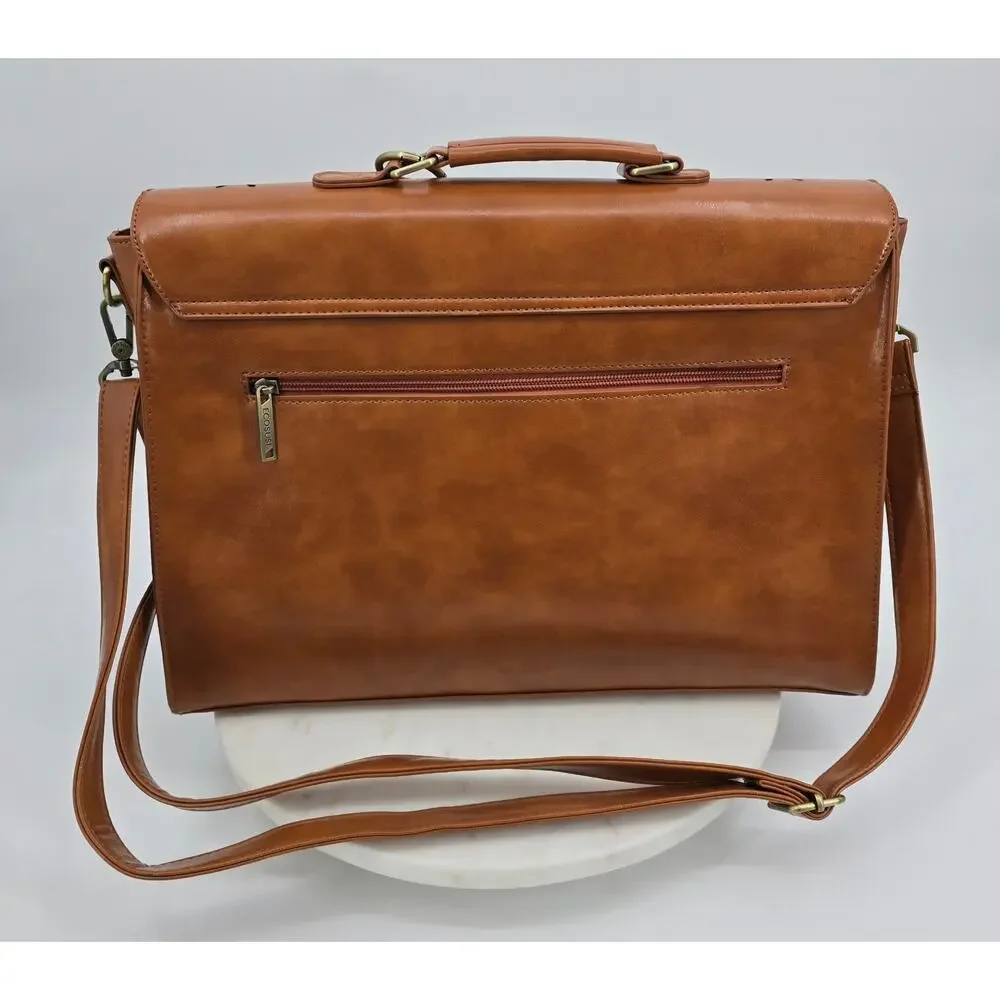 Ecosusi Laser-Cut Bow Satchel Crossbody‎ Bag – Cognac Brown Faux Leather